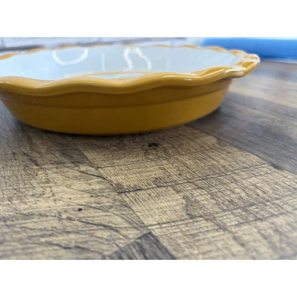 Ceramic Pumpkin Pie Plate With Recipe Yellow Pie Pan 11” Round